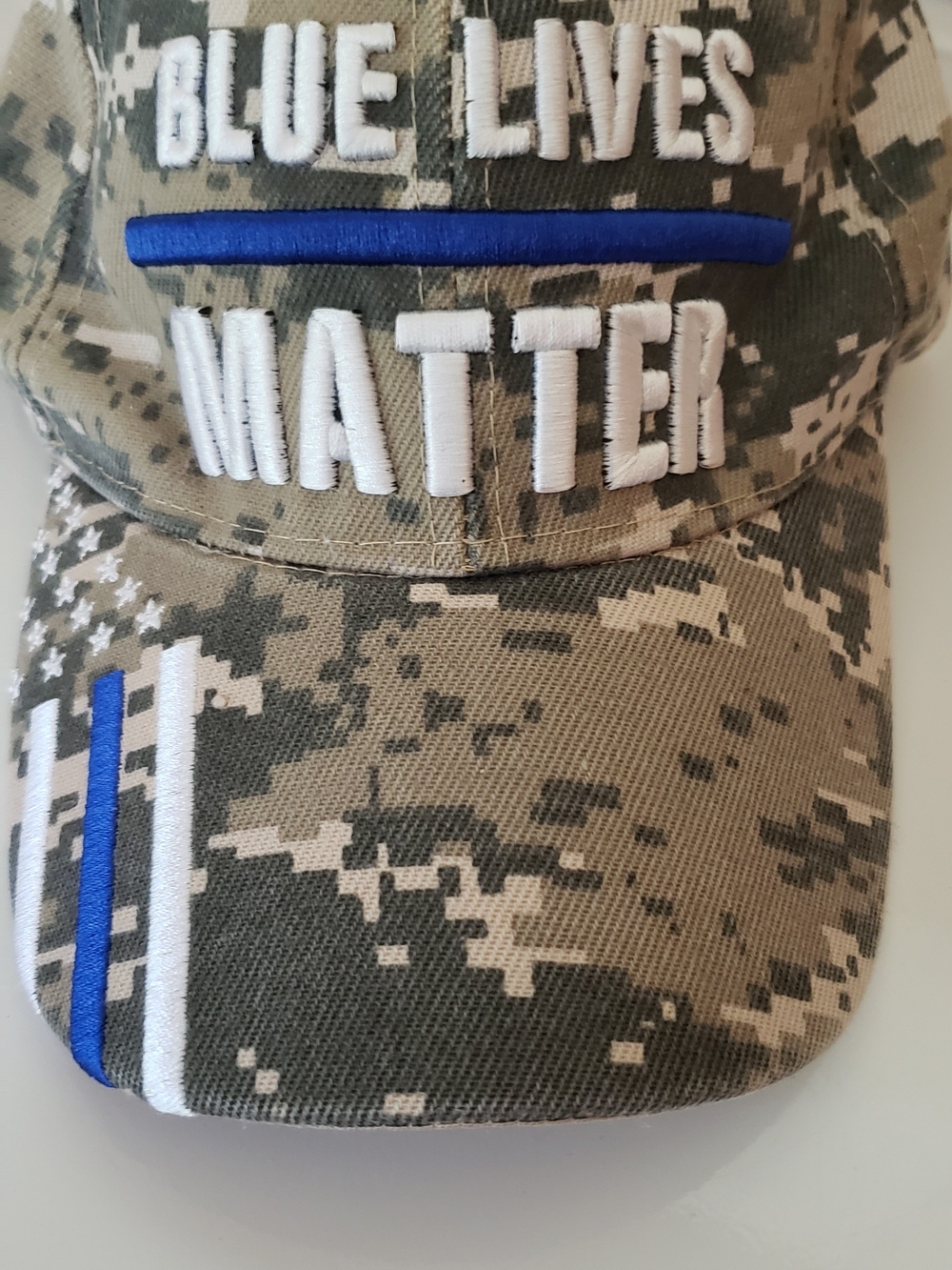 Blue Lives Matter Embroidered Camo Baseball Cap - Blue/White